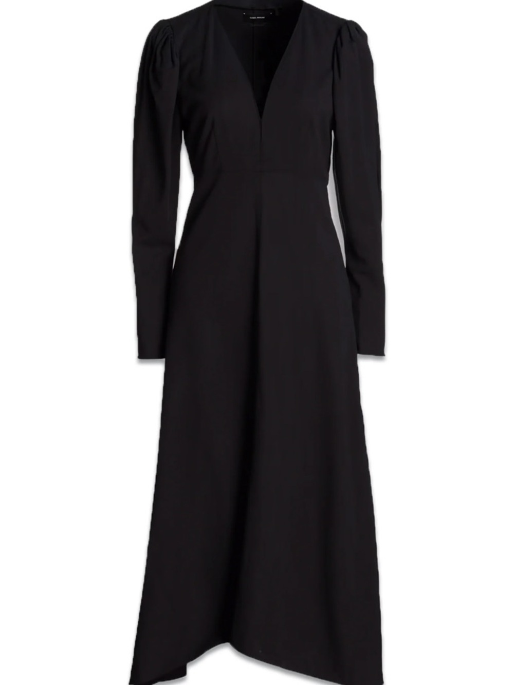 NWT ISABEL MARANT Silabi A-Line V-Neck Long Sleeve Flared Crepe Midi Black Dress